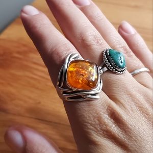 Rare Hagit Gorali Sterling Amber Ring, size 8